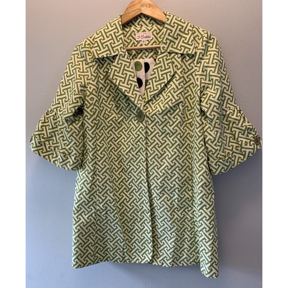 3 Sisters Jackets & Blazers - Vintage 3 Sisters Womens 1 Button Jacket Sz Small Green White Retro 70s Inspired